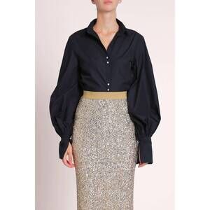 NEW BEULAHSTYLE v-neck cut collar puff blouse in black